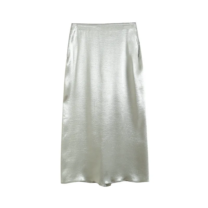 Znbbw New Satin Champagne Medium-Long Fashionable Half Skirt