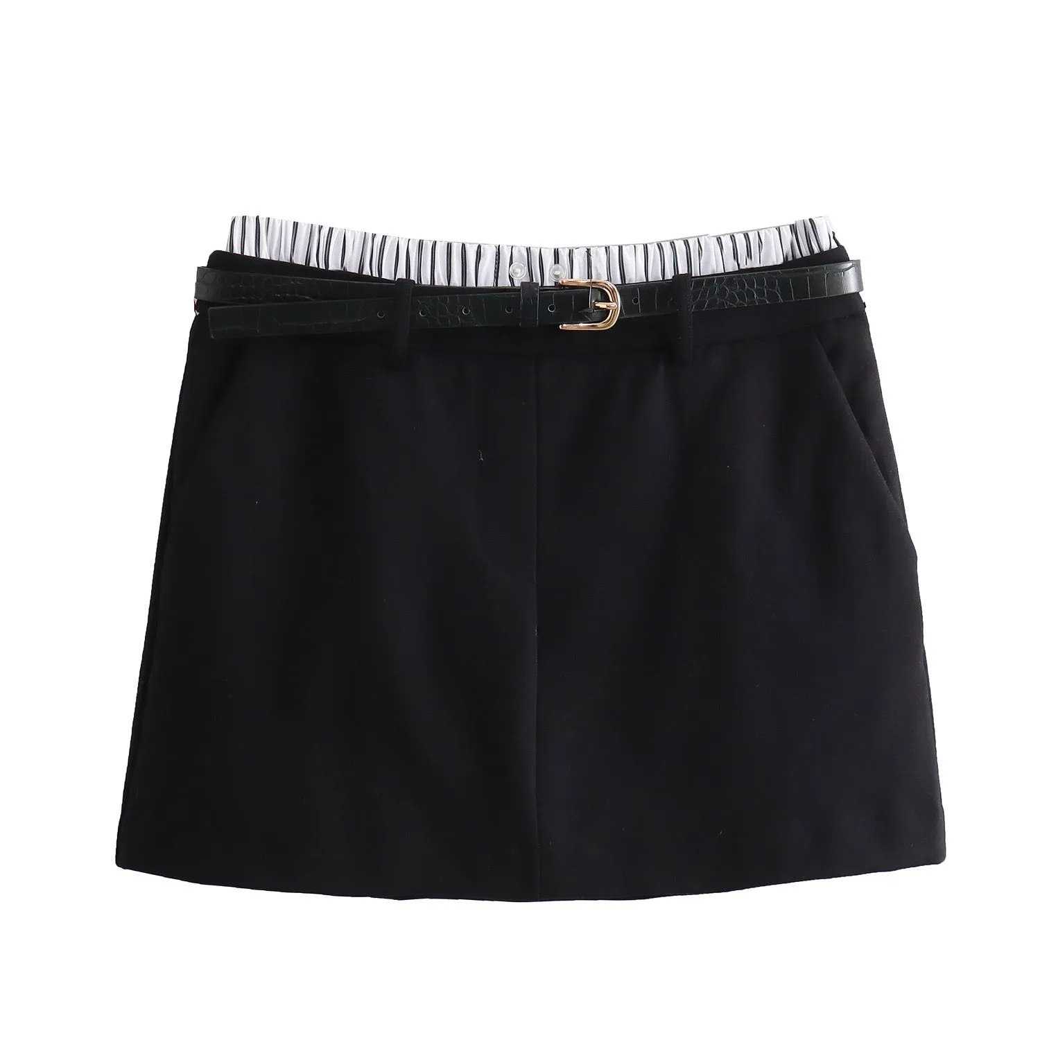 Znbbw New Spring Style Spliced Flat-Angle Trousers, Waist Belt And Skirt Pants 8372032