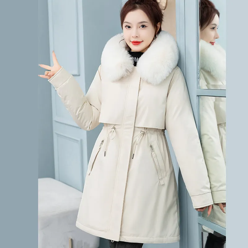 To Overcome The Female Long Korean Version Loose Cotton-Padded Clothes 2024 New Winter Add Velvet Add Thick Waist Cotton Coat Tide