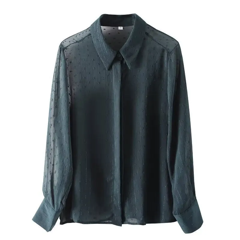 Znbbw 2024 New Ladies' Long-Sleeved Loose Casual Polka-Dot Shirt