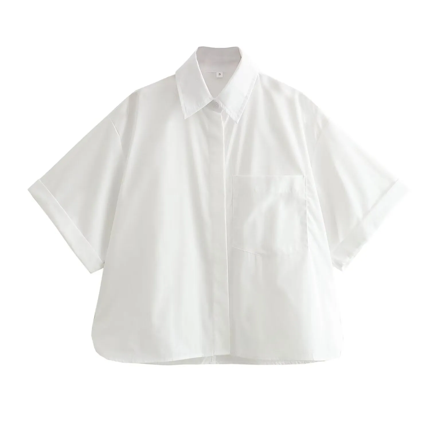 Znbbw Spring Pocket Decorated Solid Color Short-Sleeved Poplin Shirt 2837200