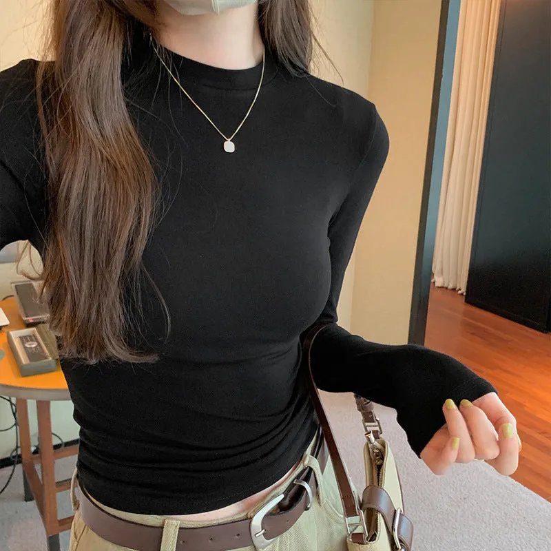 Znbbw Basic Style Slim, Slim, Long-Sleeved T-Shirt For Women In Autumn Is A New Style With A Small Standing Collar With A Bottom.