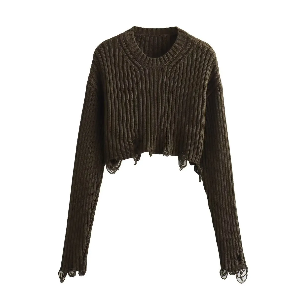 Znbbw New Four-Color Broken Hole Decoration Loose Short Sweater