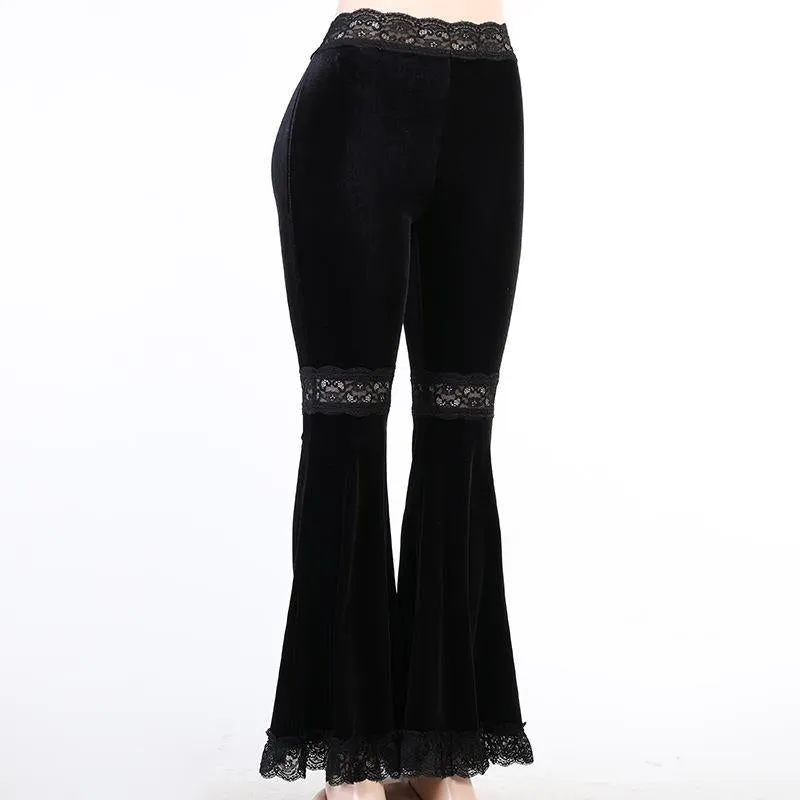 Znbbw Lace Stitching, High-Waisted Slim Trousers, Dark Fashion, Hot Girls, Straight-Tube Casual Trousers.