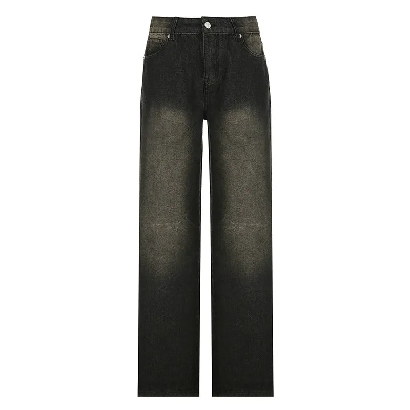 Retro High-Waisted Loose Wash Street Simple Straight Casual Pants 2024 Textured Fabric Jeans