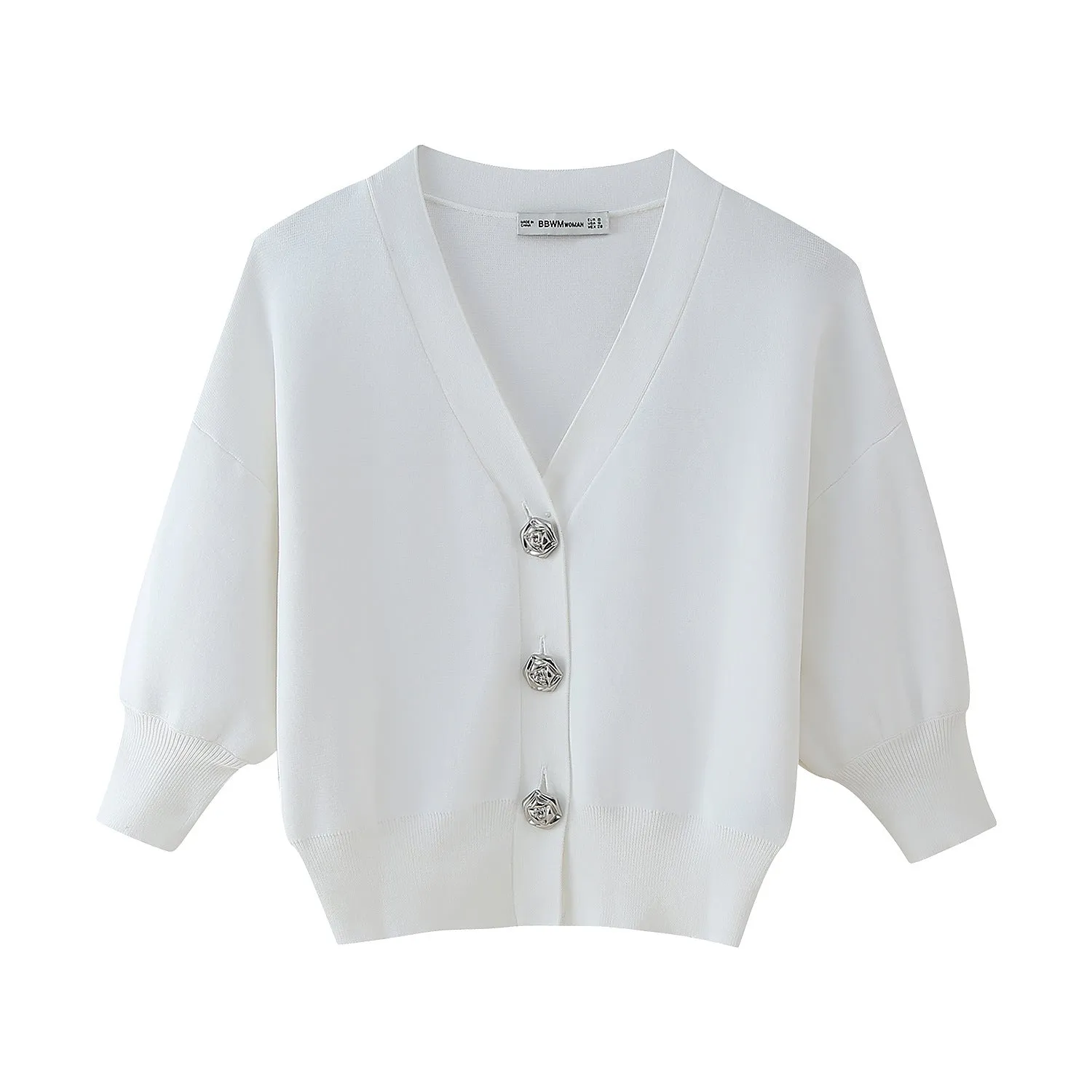 Znbbw Summer Flower Button V-Collar Loose Knitted Coat 5536067