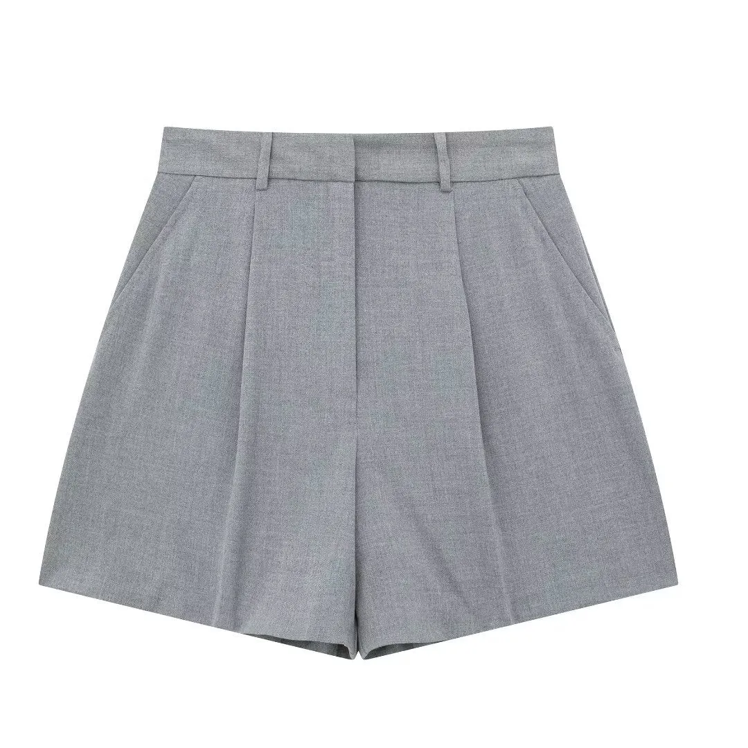 Znbbw New Buckle Vest 1165428 High Waist Pleated Leisure Shorts 1165228