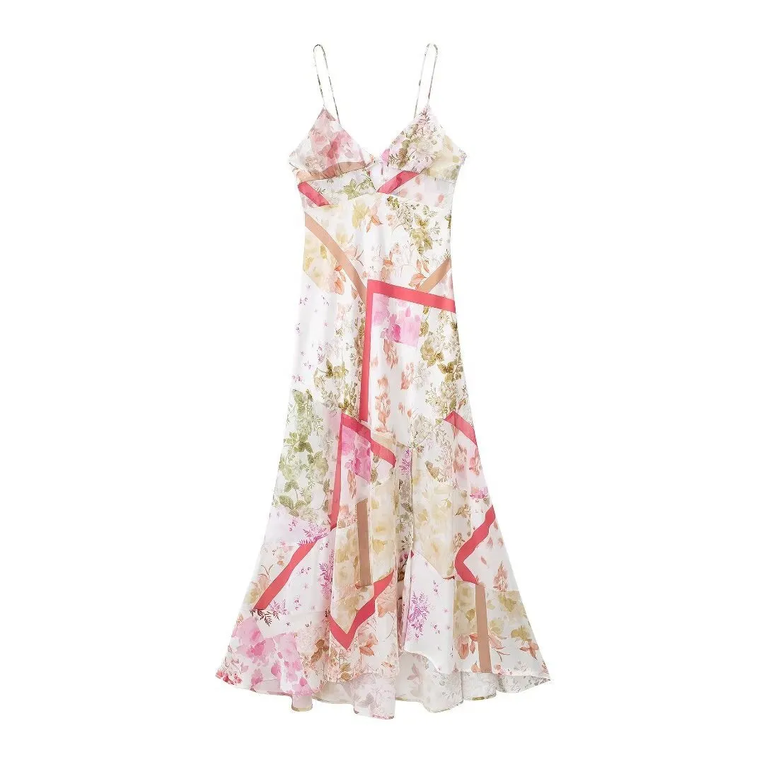 Znbbw Spring Translucent Spliced Lace Dress With Printed Suspenders 3018195