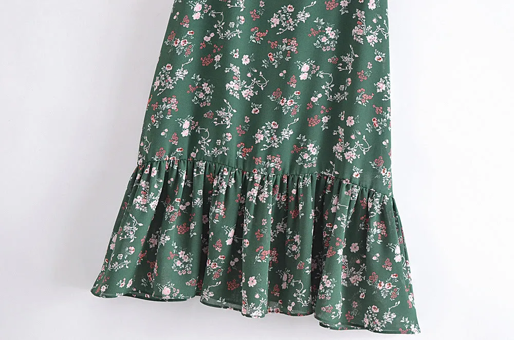 Znbbw New Pastoral Spring Style Small Broken Flower Print Slim Skirt With Braces