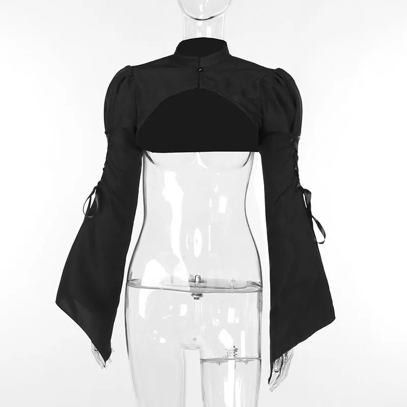 Znbbw Autumn's New Fashionable Short-Sleeved Blouse Is Elegant And Slim, Tied With Horn Cuff Shirt.