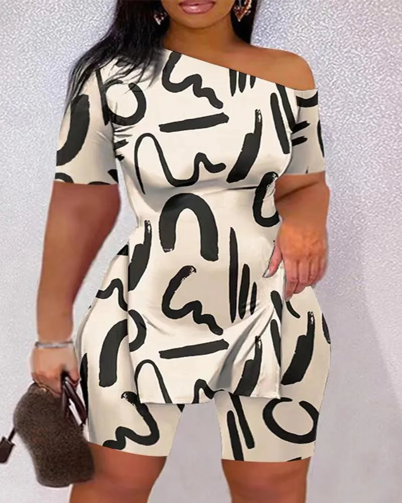 Znbbw New Fashion Leisure Oblique Collar Shoulder Print Suit