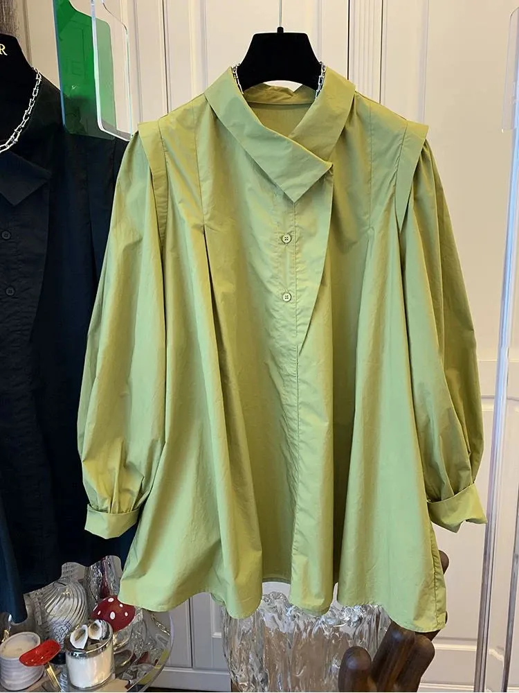 Znbbw Fashion Shirts Fake Two Piece Solid Color Irregular Button Blouses Spring Autumn Casual Loose Oversized Women Clothes