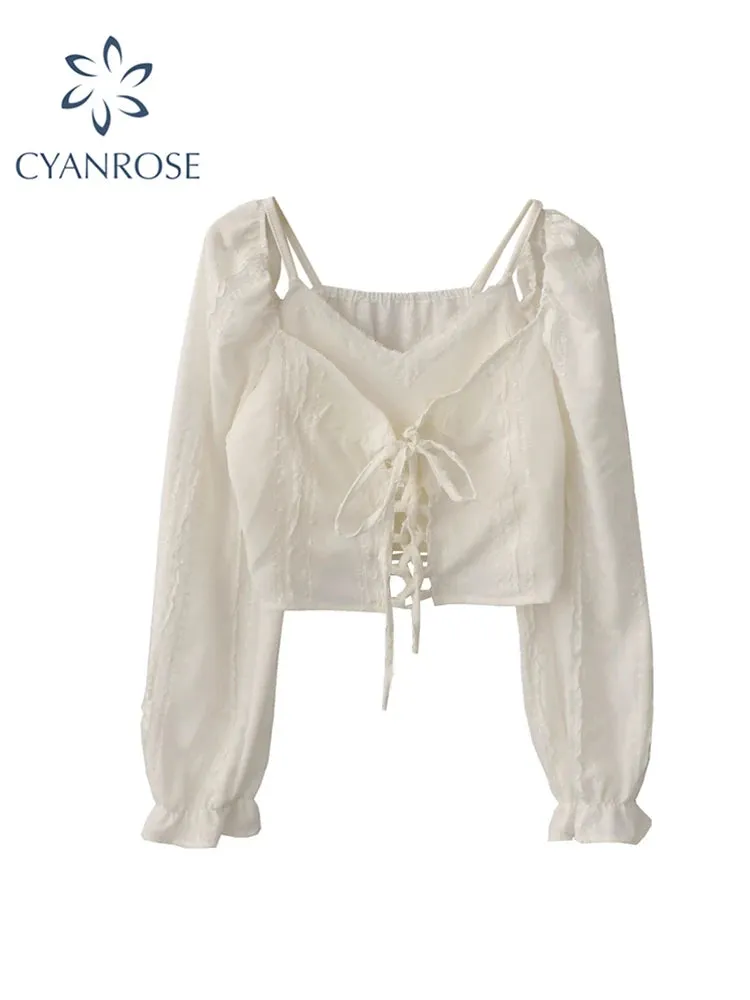 Znbbw Women Apricot Shirts and Blouse Y2k 90s Vintage Korean Style Harajuku 2000s Elegant Kawaii Long Sleeve Shirt Top Clothes Autumn