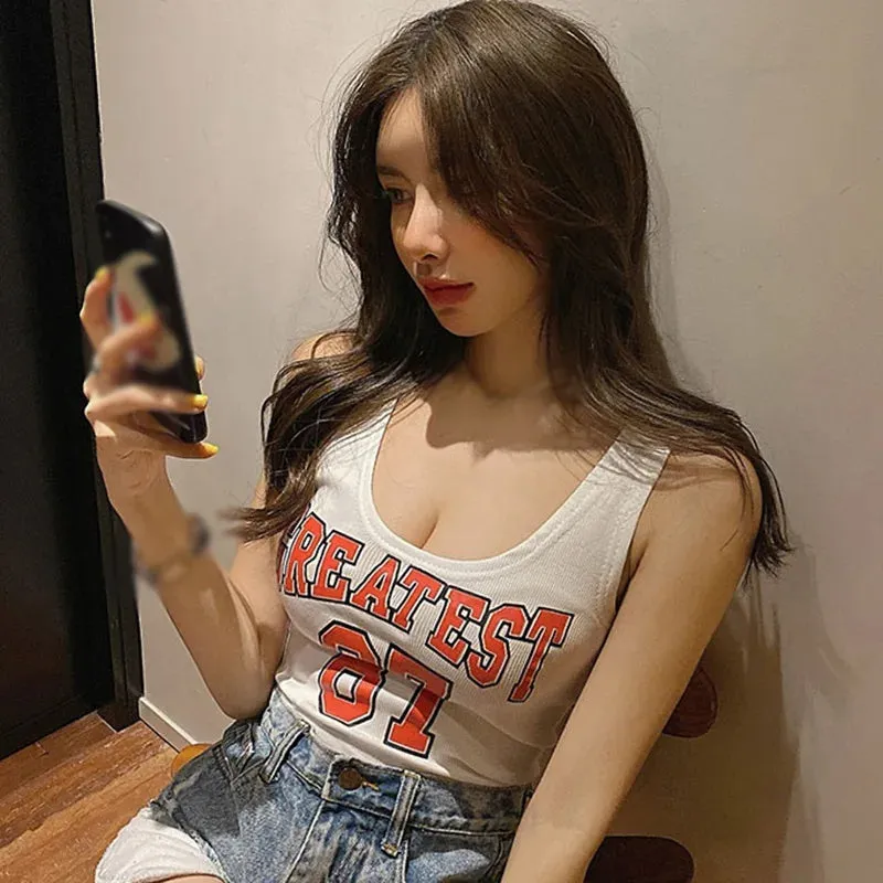 Znbbw Camisole Vest Letter U-Neck Slim Casual Sports Sleeveless Vest Top