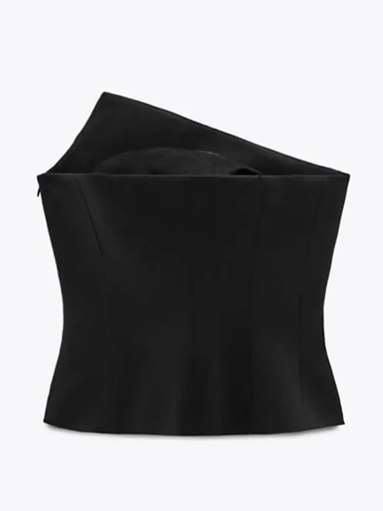 Znbbw Irregular Chest Tops Women Casual Solid Backless Off Shoulde Corset Wrap 2023 Summer Sexy Slim Office Lady Black Tops