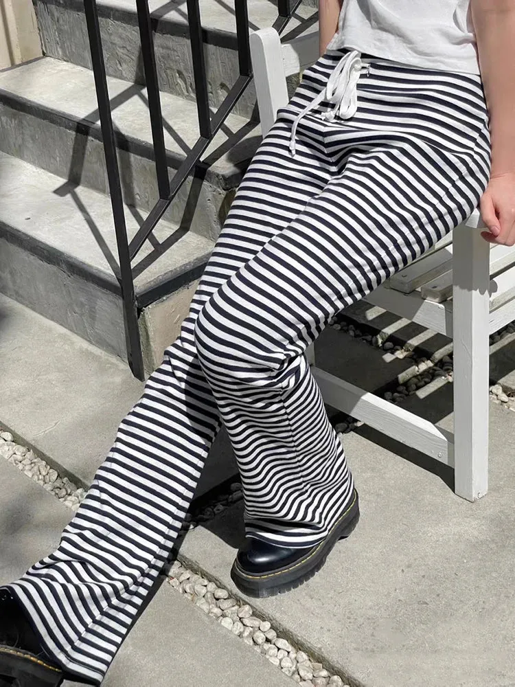 Znbbw Drawstring Wide Leg Pants Women Summer High Waist Soft Cotton Casual Sweatpant Vintage Streetwear Classic Trousers Y2k