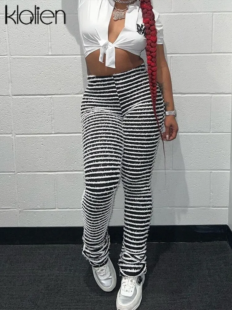 Znbbw Casual Striped High Waist Trousers Women Spring Autumn Fashion Wild Skinny Stretch Streetwear Pants y2k Sporty Leggings