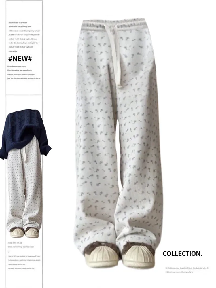 Znbbw Women's Apricot Print Pants Baggy Harajuku Streetwear Fashion Y2k High Waist Oversize Pants Vintage Wide Trousers 2000s Clothes