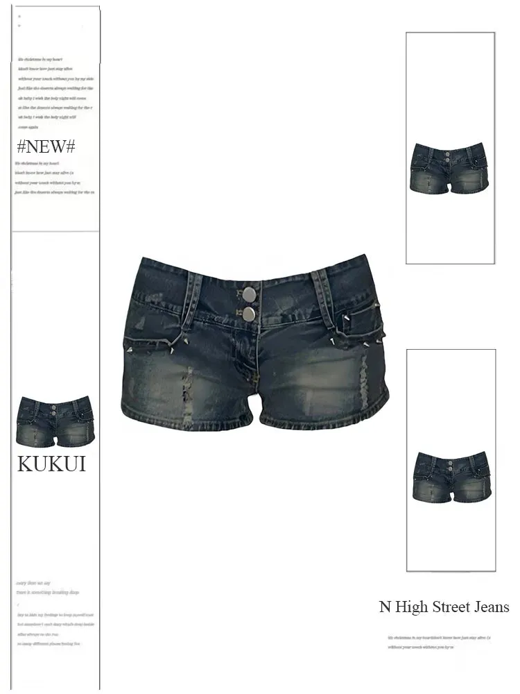 Znbbw Women Blue Denim Shorts Vintage Korean Y2k Aesthetic Harajuku Low Waist Jean Shorts A-line Mini Short Pants 2000s Clothes Summer