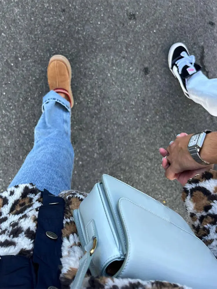 Znbbw Women Casual Plush Round Neck Long Sleeved Leopard Printed Jacket Fashion Lady Single Breasted Outerwear 2023 Autumn/Winter