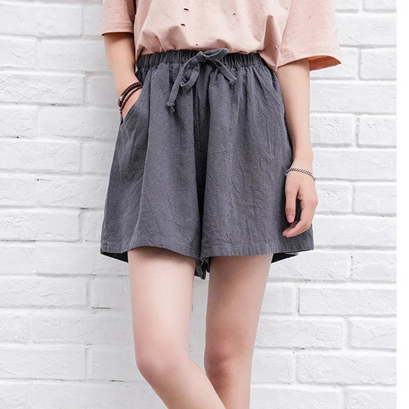 Znbbw Women Cotton Linen Shorts Summer Korean Casual Streetwear Loose Sport Shorts All Match High Waist Female Wide Leg Pants