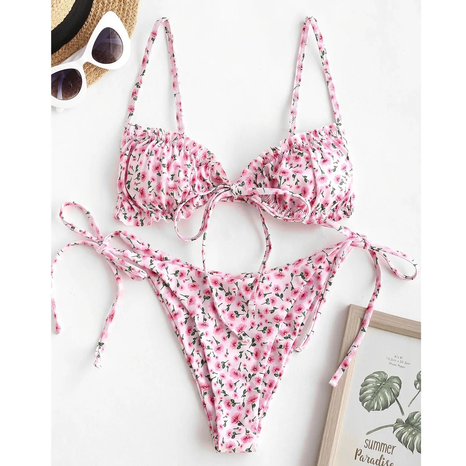 Znbbw Push Up Sexy Bikinis Women Floral Swimwear Triangle Bikini Set Female Pleated Swimsuit Brazilian Bathing Suits Beach Wear