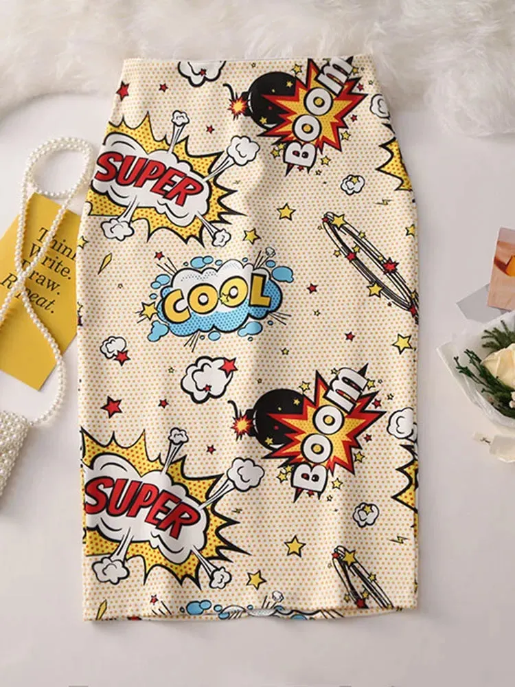 Znbbw Women's Pencil Skirt New Cartoon Mouse Print High Waist Slim Young Girl Summer Large Size Japan Female Falda GD018
