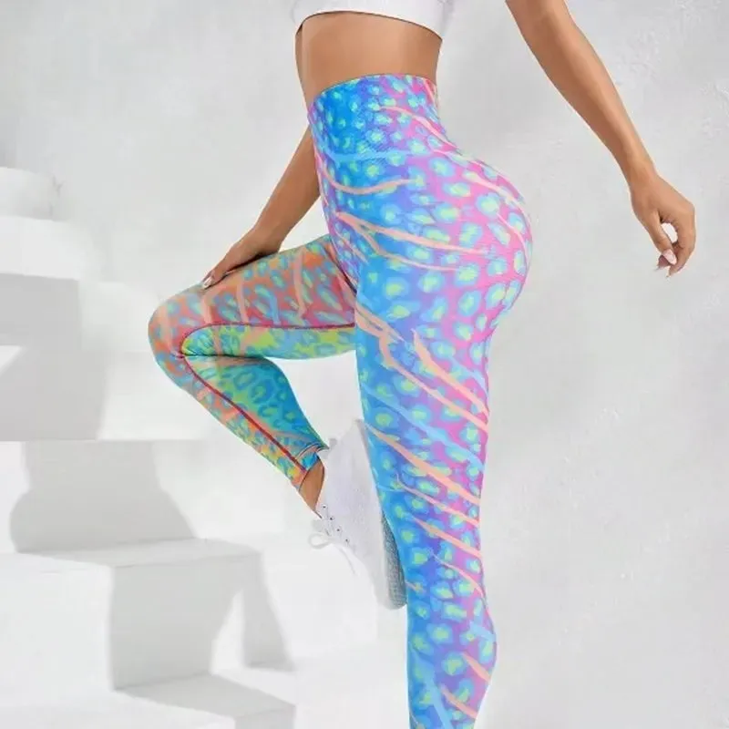Znbbw Seamless Tie Dye Leggings Women Knitted Fitness Leggings High Waist Butt Lift Slim Yoga Pants Gym Trainning Elastic Tights