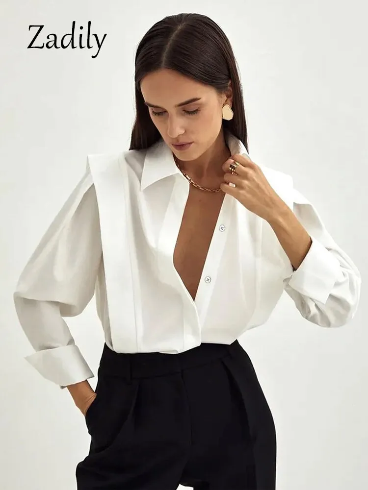 znbbw 2023 Spring New Elegant Long Sleeve Women White Shirt Office Lady Button Up Women Tunic Blouse Work Female Tops Clothing