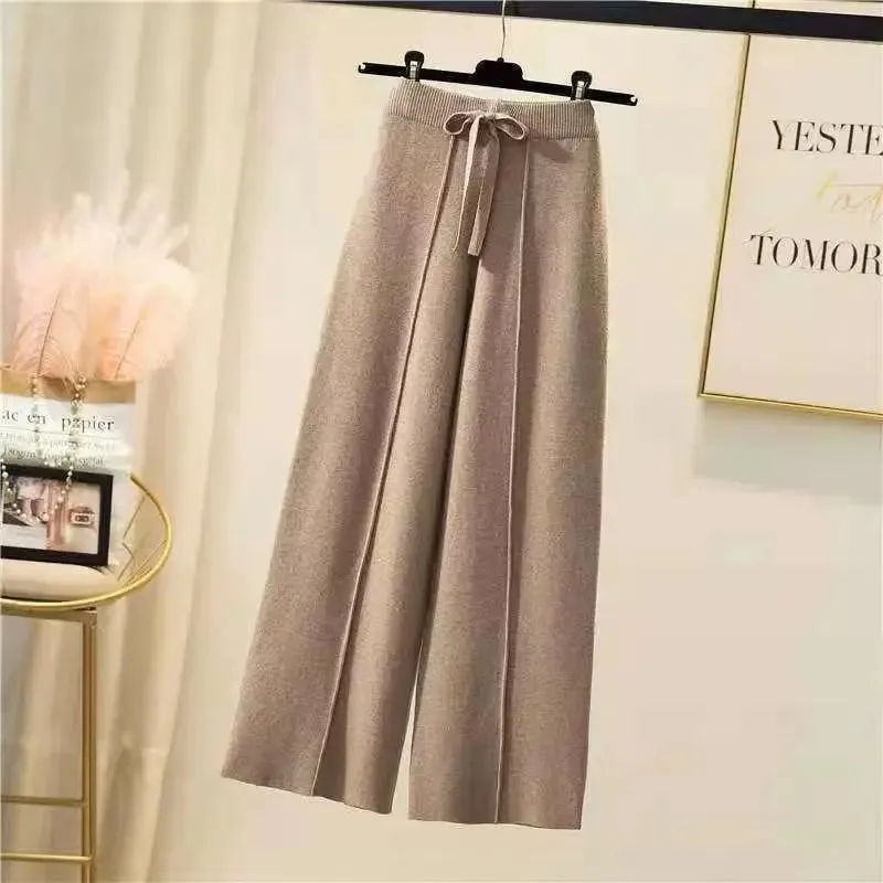 Znbbw pants women spring and autumn high waist elastic drape drawstring loose casual mopping pants straight wide leg pants