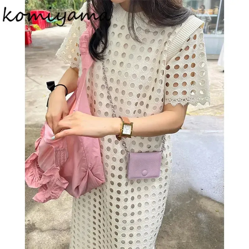 Znbbw O Neck Hollow Out Vestidos Elegant Short Sleeve Mujer Dress Summer Dresses Women Loose Breathable Robe Femme