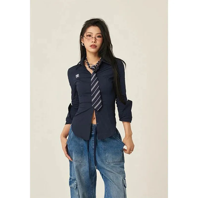 Znbbw Harajuku Tie Shirts Women Preppy Jk White Long Sleeve Blouses Streetwear 2000S Korean Fashion Slim All Match Chic Tops New