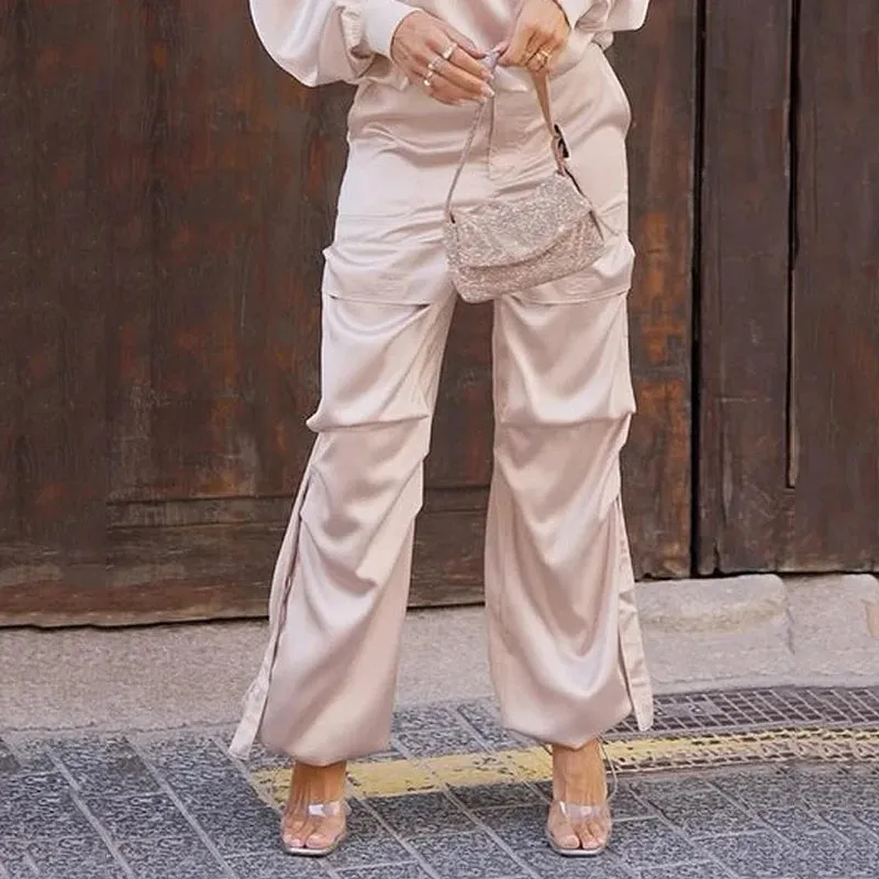 Znbbw Sets For Women 2 Pieces Autumn Fashion Casual Solid Round Neck Long Sleeves Pullovers Pants Sets With Pockets Streetwear