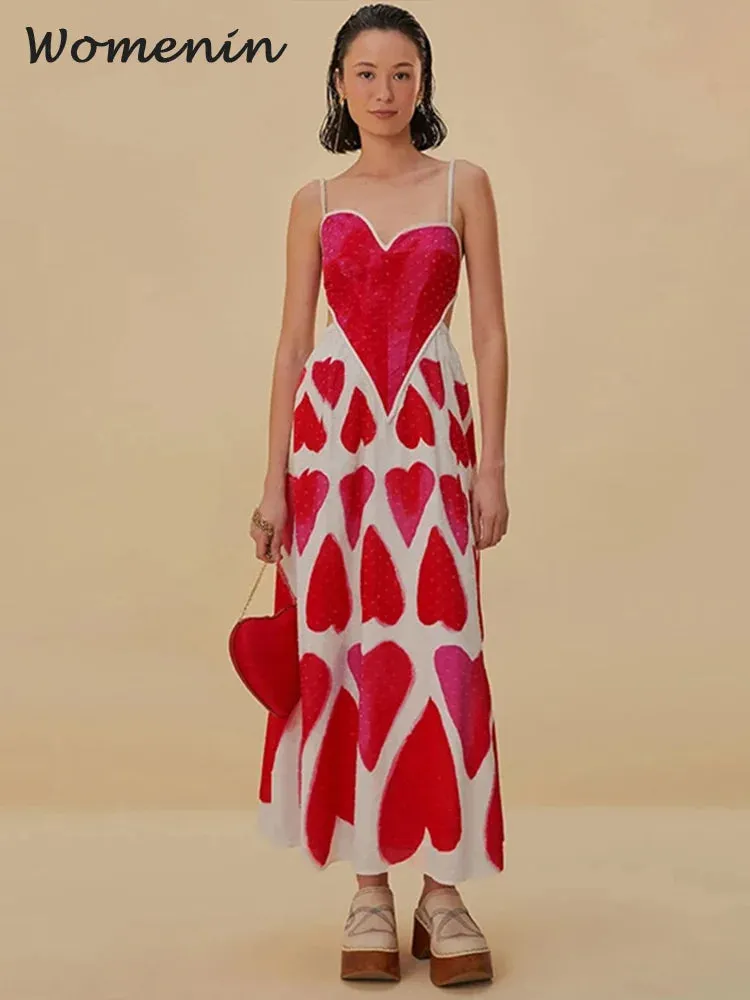 Znbbw Print Hollow Out Maxi Sling Dress Women Sexy Irregular Sleeveless Backless Female Dresses 2024 Summer Lady Holiday Robes