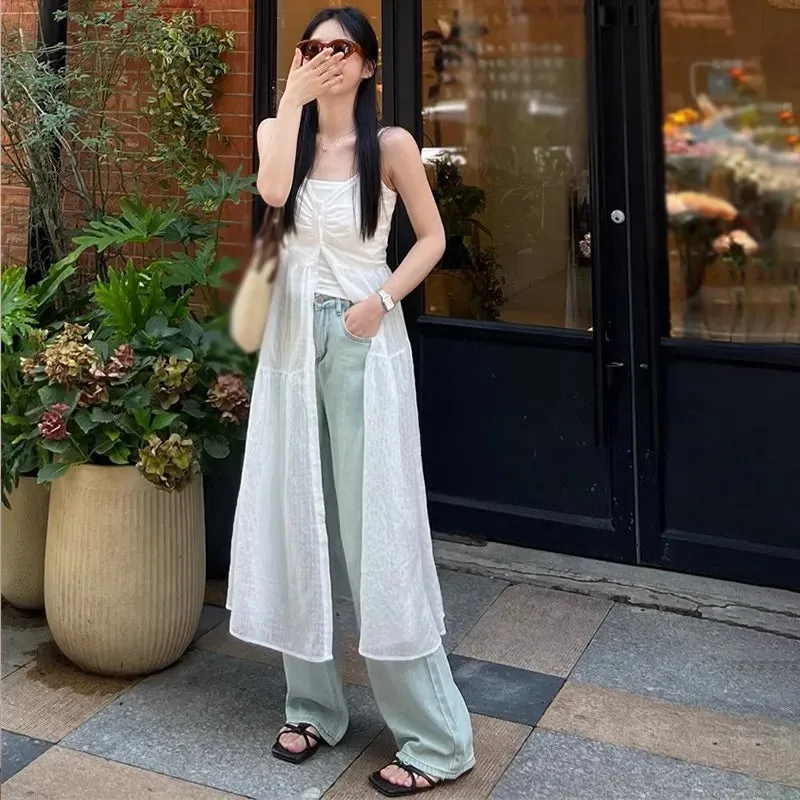 Znbbw Suspender Dress Vintage Solid Sleeveless Dresses Sexy Elegant Front Slit Lace Up Strap Dress