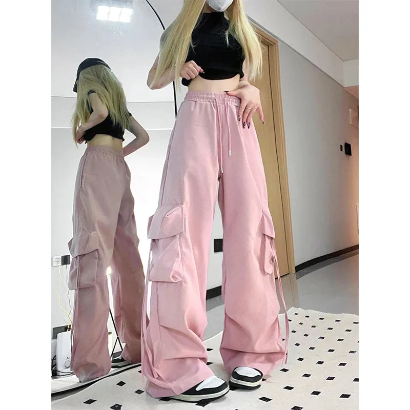 Znbbw Cargo Pants Women Streetwear Oversized Wide Leg Sweatpants Harajuku Big Pockets Joggers Bf High Waist Baggy Sports Trousers