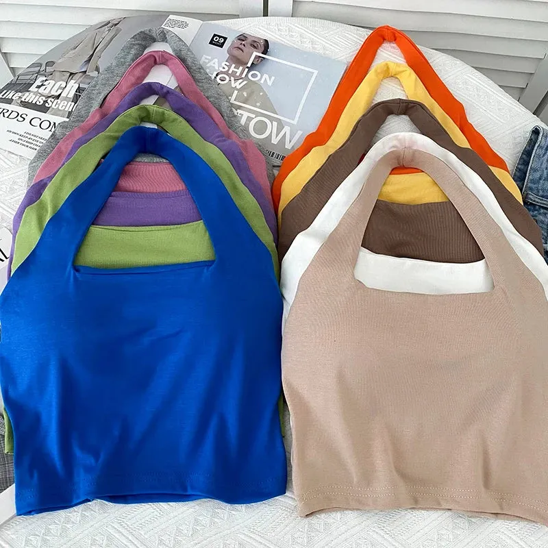 Znbbw Camisole With Build-in Bras Girls Padded Tank Crop Top Summer Chic Women Soft Stretchy Cami Sleeveless Tees