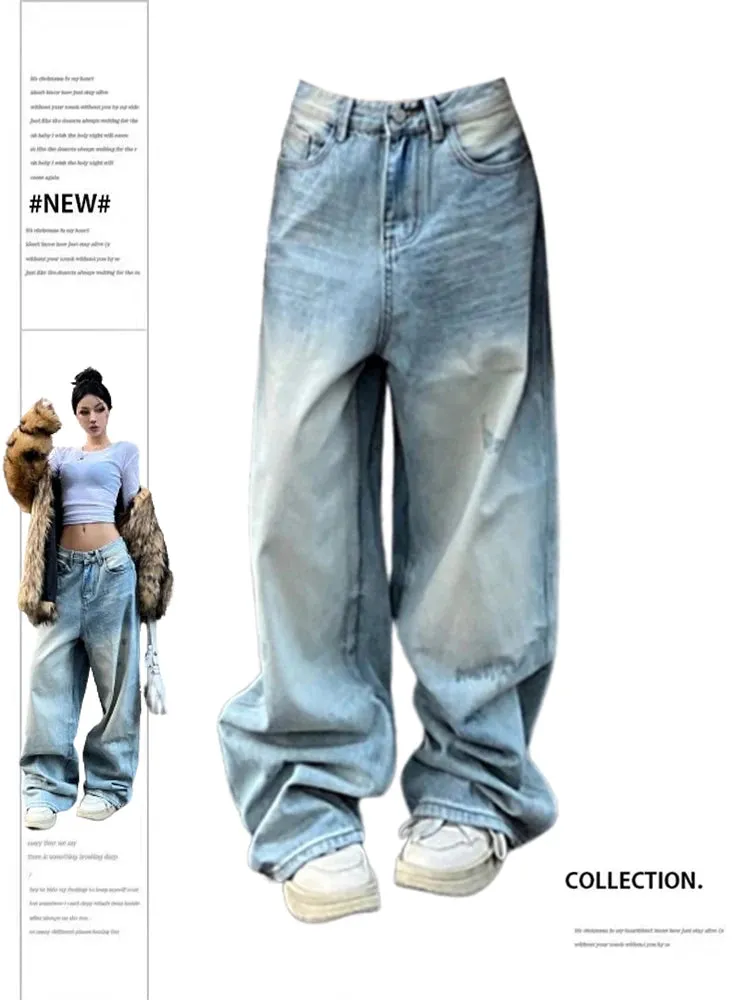 Znbbw Women Blue Jeans Y2k Vintage High Waist Baggy Cowboy Pants Aesthetic Harajuku Denim Trousers 90s Trashy Emo 2000s Grunge Clothes
