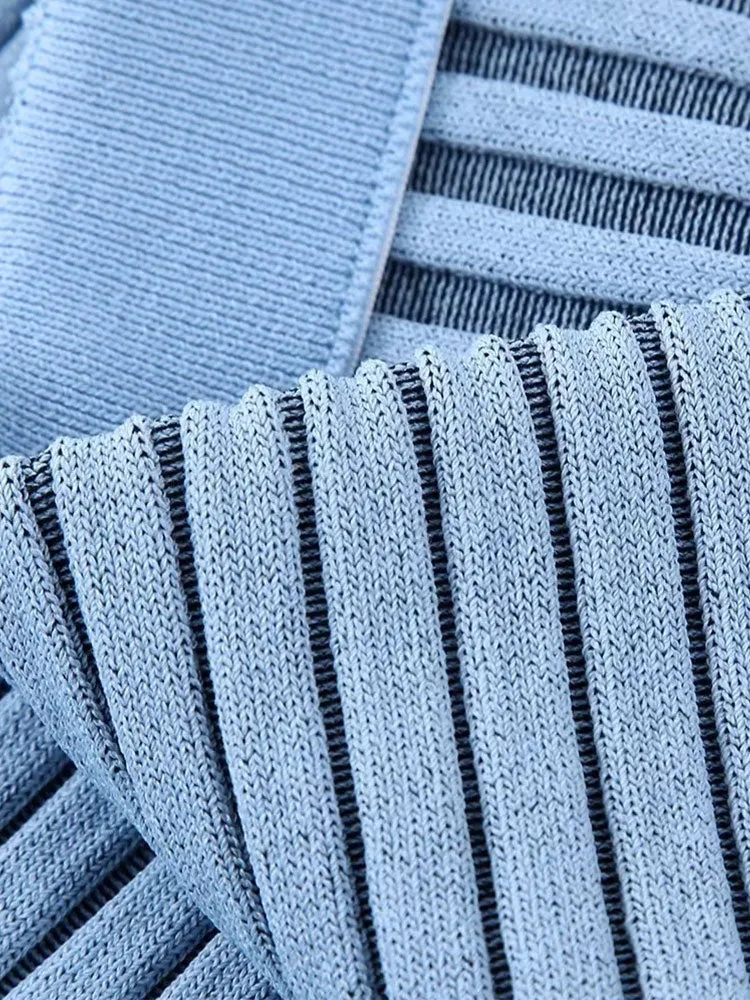 Znbbw Vintage Solid Blue Midi Skirts Women Spring Summer High Waist Elegant Knit Skirt