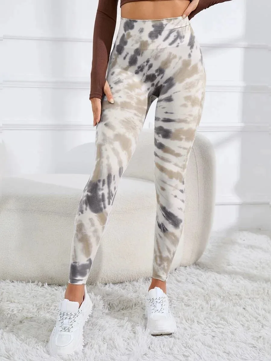 Znbbw Tid Dyed Sport Leggings Sexy Yoga Leggings Women High Waist Butt Lift Slim Fashion Tights Gym Outdoor Running Pants