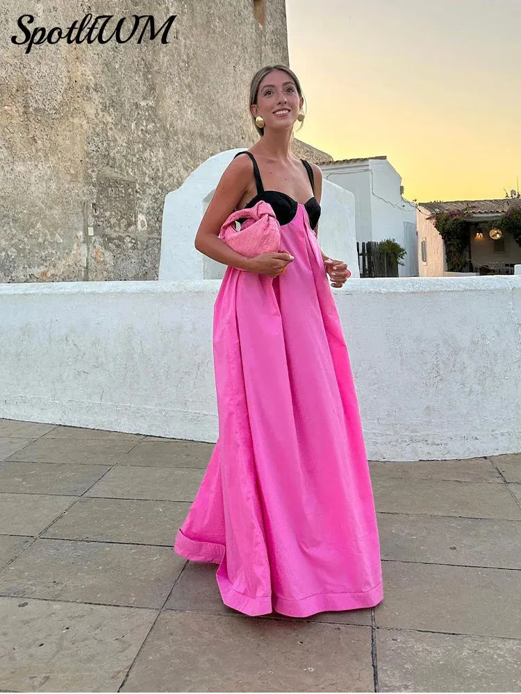 Znbbw Color Lace Up Sling Maxi Dress Ladies Sexy Backless Off Shoulder Sleeveless Dresses Loose Female Party Holiday Robes