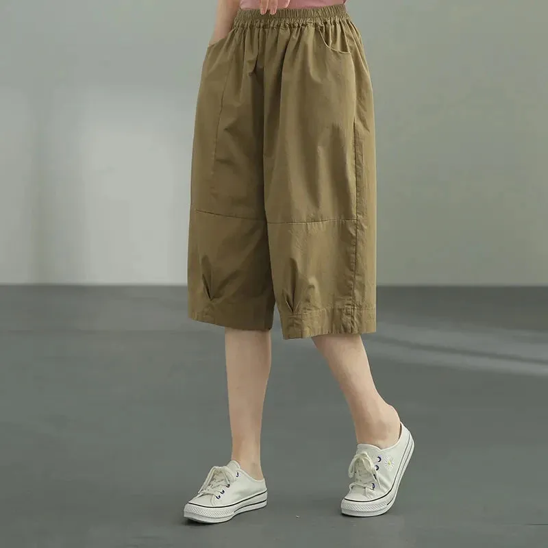 Znbbw Women Cotton Cargo Shorts Korean Fashion Streetwear Female Loose Wide Leg Pants Harajuku BF All Match Shorts Summer New