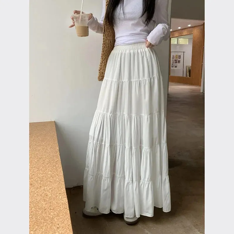 Znbbw High Waist White Mini Skirt Women Fashion Korean Patchwork A-Line Skirts Female Summer Solid Elegant All-Match Long Skirt