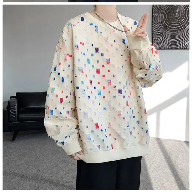 Znbbw Men Cotton Hollow Hoodie Oversized Plaid Sweatshirt Streetwear Hip Hop Loose Pullover Hoodies Mens Clothes Plus Size M-5XL