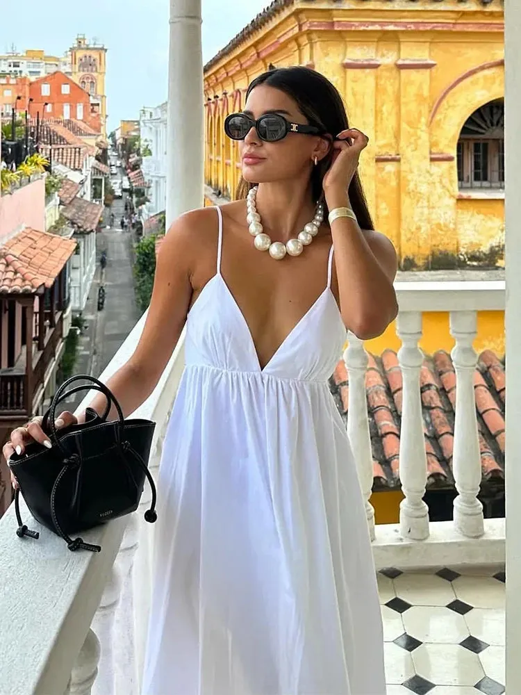 Znbbw White Women Sundress Backless Sexy Casual Beach Vestidos Maxi Long A-line Fashion Holiday New Dress