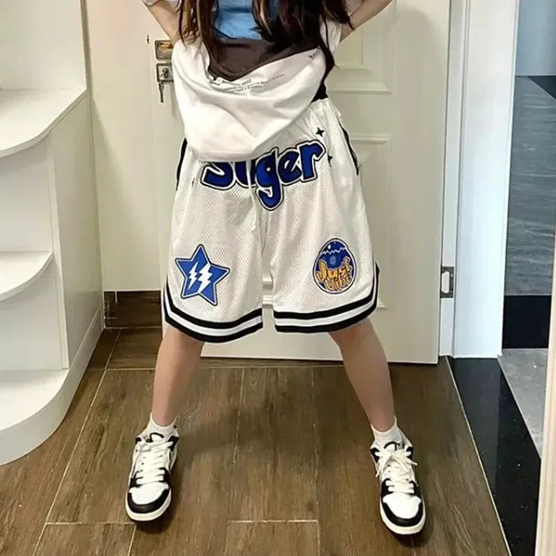 Znbbw Sport Shorts Women Y2K Letter Print Oversized Sweat Shorts Bf Students Loose Casual Drawstring Basketball Short Pants