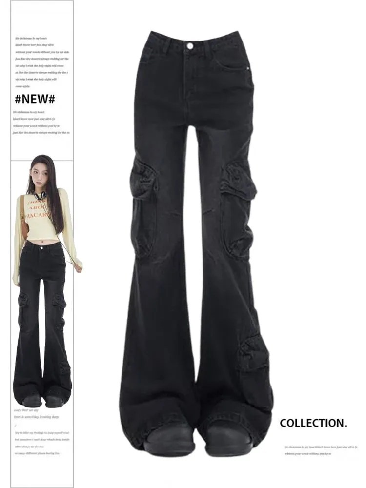 Znbbw Women Baggy Flare Cargo Jeans Vintage Y2k 90s Aesthetic Denim Trousers Emo 2000s Harajuku Wide Cowboy Pants Trashy Clothes 2024