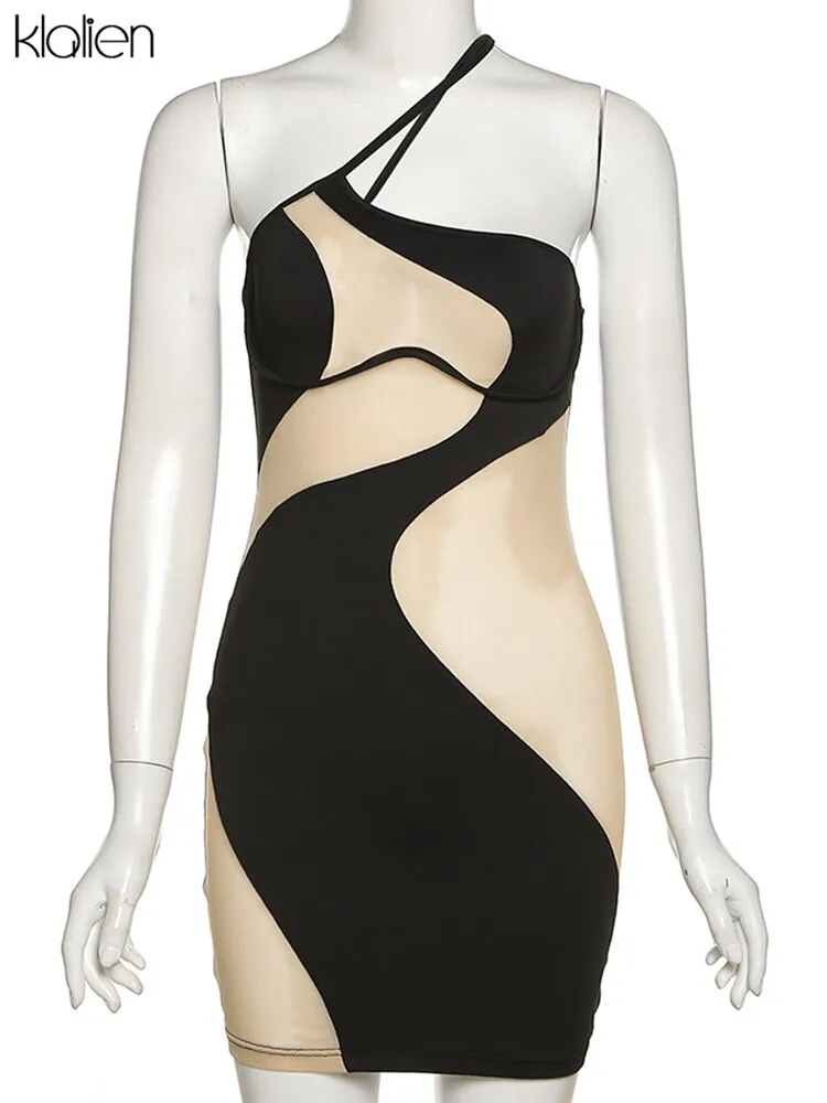 Znbbw Women Dress Sexy See Through Mesh Patchwork Halter Mini Bodycon Dresses Streetwear Y2K Activewear 2023 Summer New 912