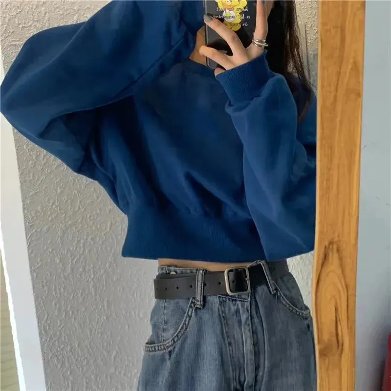 Znbbw Sweatshirts Women Streetwear Solid Casual Hoodies Korean Harajuku Long Sleeve O Neck Loose All Match Pullover Tops New