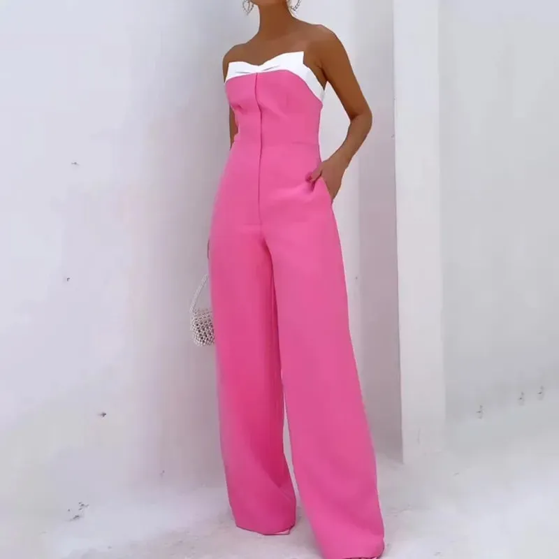 Znbbw Women Jumpsuit Summer Fashion Sexy Strapless Solid Sleeveless Nipped Waist Casual Loose Wide Legs Romper High Streetwear